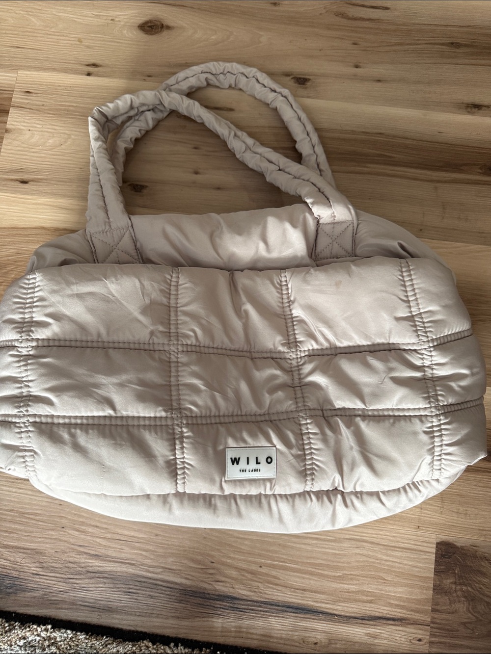 WILO Quilted Shoulder Tote in Light Beige